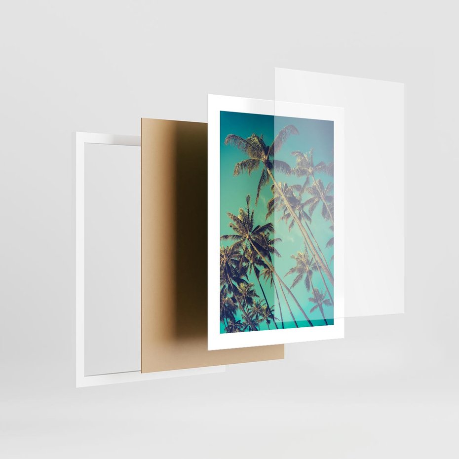 Plakat w ramie 30x40 - Tropikalne palmy w krainie słonecznych wakacji - palmy, tropiki - rama biała