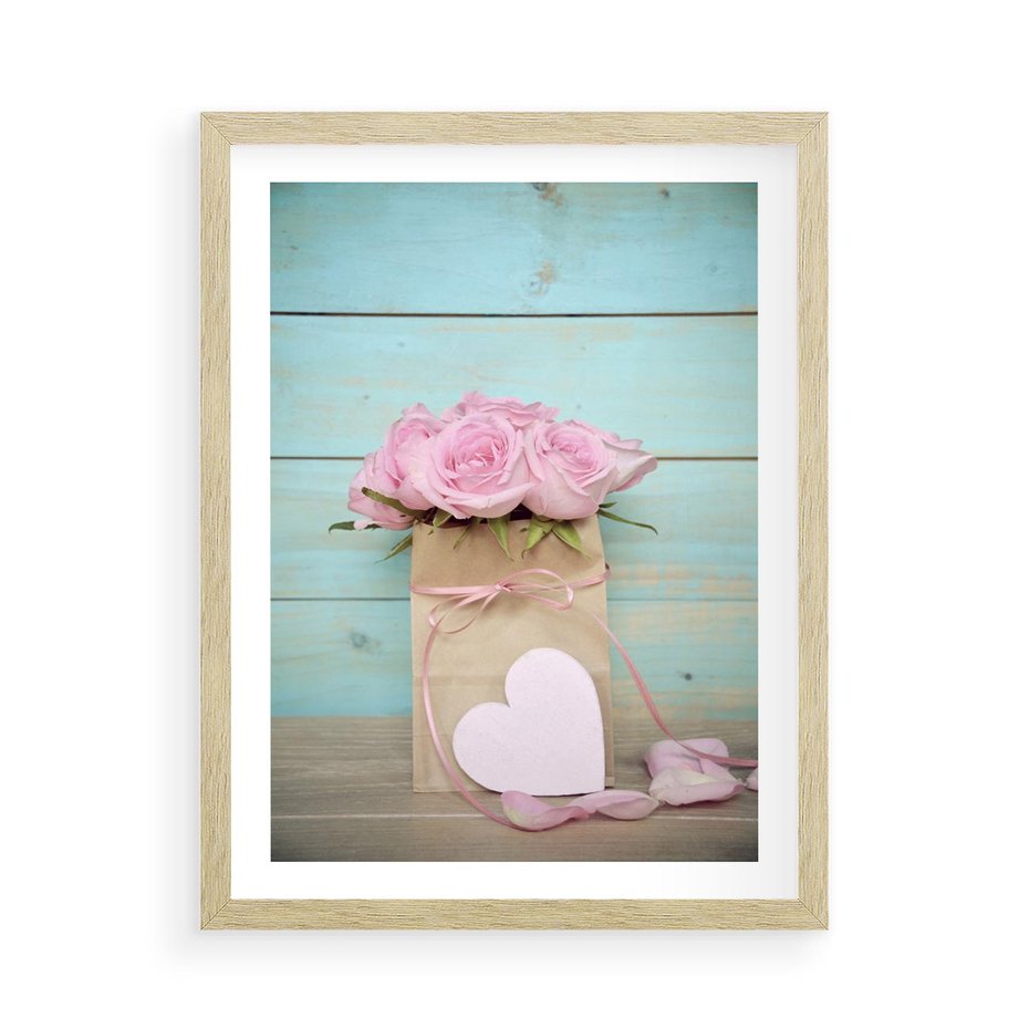 Plakat w ramie 50x70 - Uczucie W Pełnym Rozkwicie - kwiaty, romantyczne - rama drewno