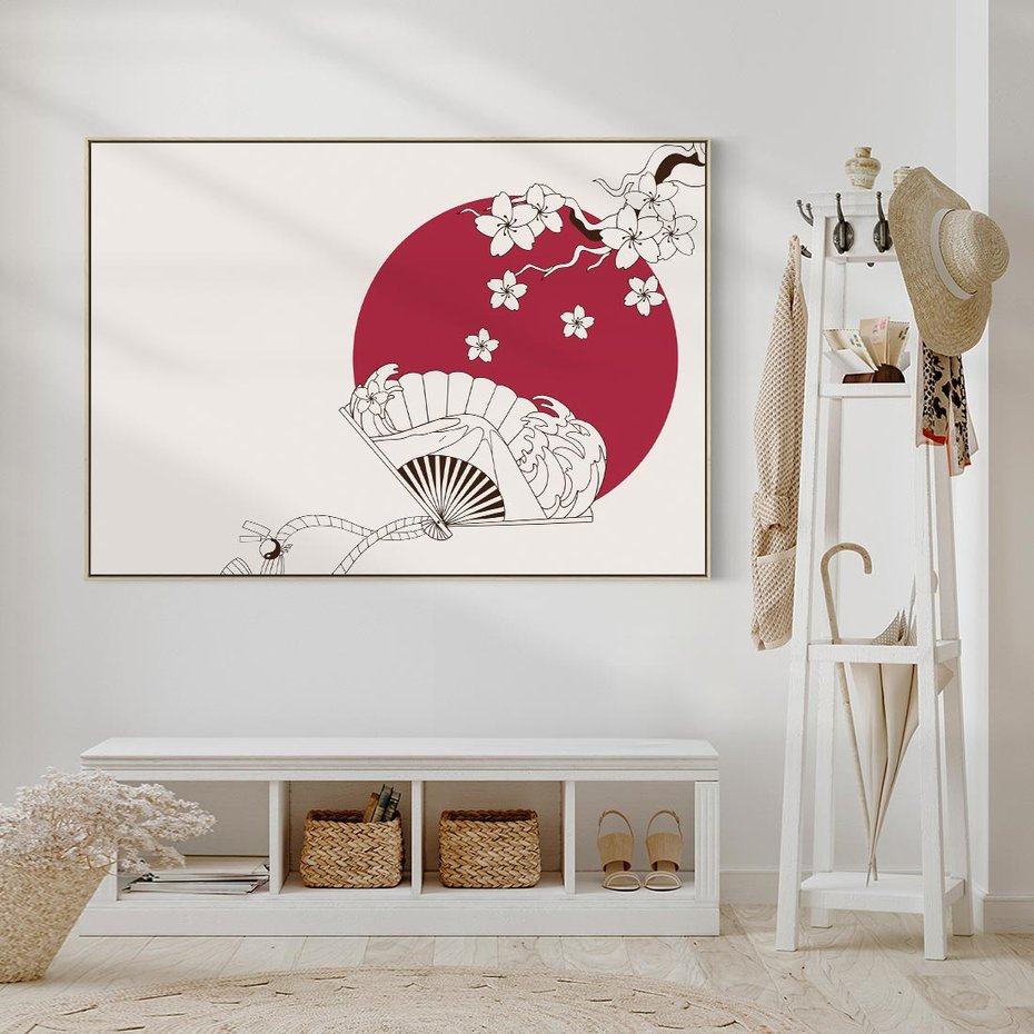 Obraz w ramie 70x50 - Orientalna Harmonia - japandi, japonia - rama drewno