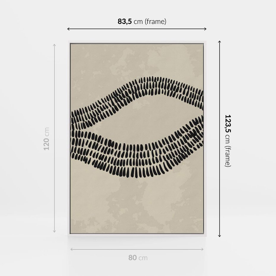 Obraz w ramie 80x120 - Kontury Ewolucji Materii - boho plakat, czarne kropki kreski - rama biała