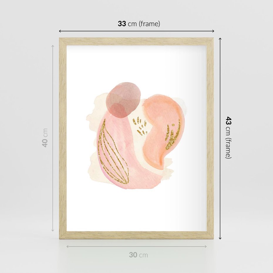 Plakat w ramie 30x40 - Impresje Przenikających Form - abstrakcyjne akwarelowe plamy, minimalizm - rama drewno