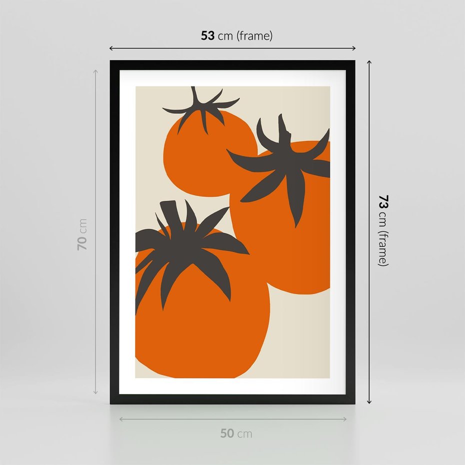 Plakat w ramie 50x70 - Jadalne Kształty - nowoczesny plakat do kuchni, pomidory - rama czarna