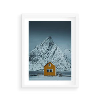 Plakat w ramie 50x70 - Urok Norweskich Domków - Skandynawia, Norwegia - rama biała
