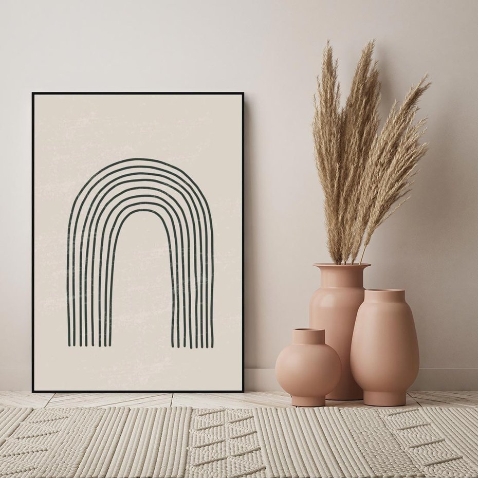 Obraz w ramie 50x70 - Intrygujące Zagięcia - boho plakat, czarna tęcza - rama czarna