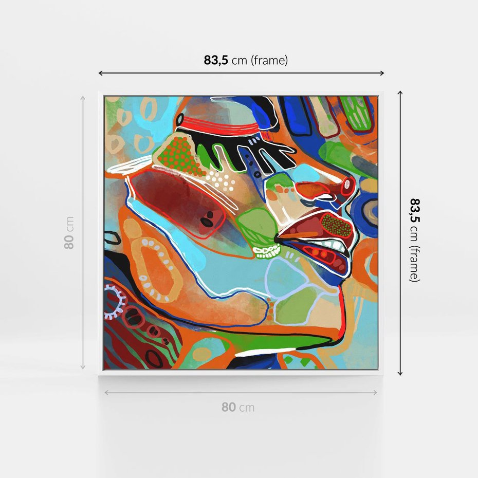 Obraz w ramie 80x80 - Kolorowe Wnętrza Kształtów - abstrakcyjny portret kobiety, twarz - rama biała