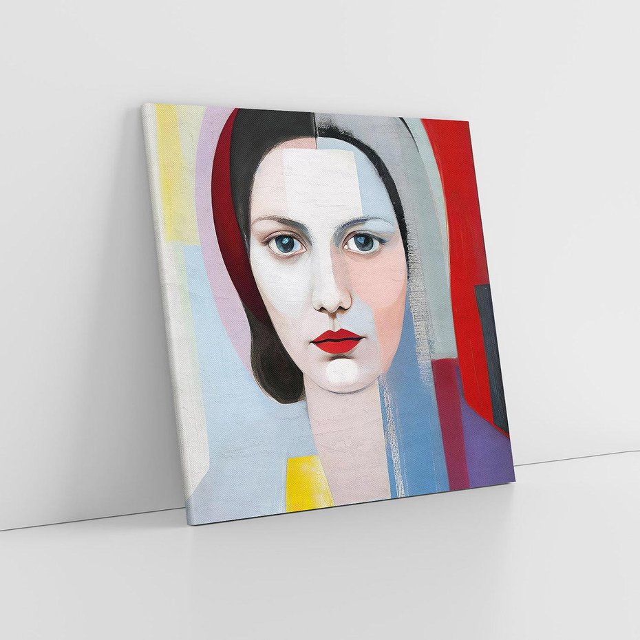 Obraz na płótnie 40x40 - Kolorowe Granice Form - abstrakcyjny obraz olejny, portret twarzy kobiety