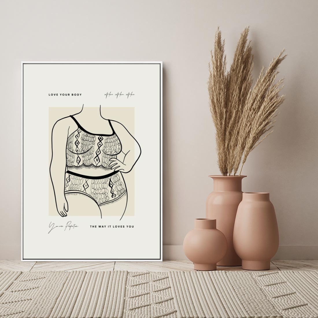 Obraz w ramie 50x70 - Spojrzenia Wewnętrznych Widoków - nowoczesna sztuka kobieca, plakat - rama biała