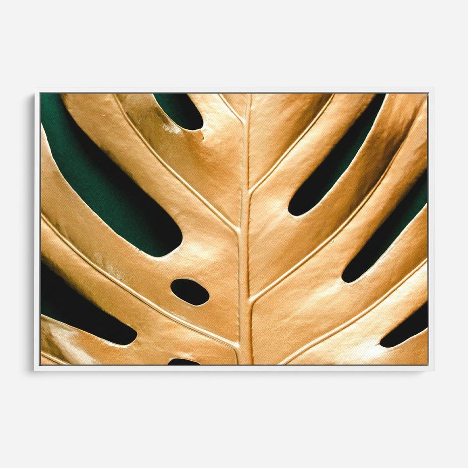 Obraz w ramie 70x50 - Piękno i Styl - złote, liście - rama biała