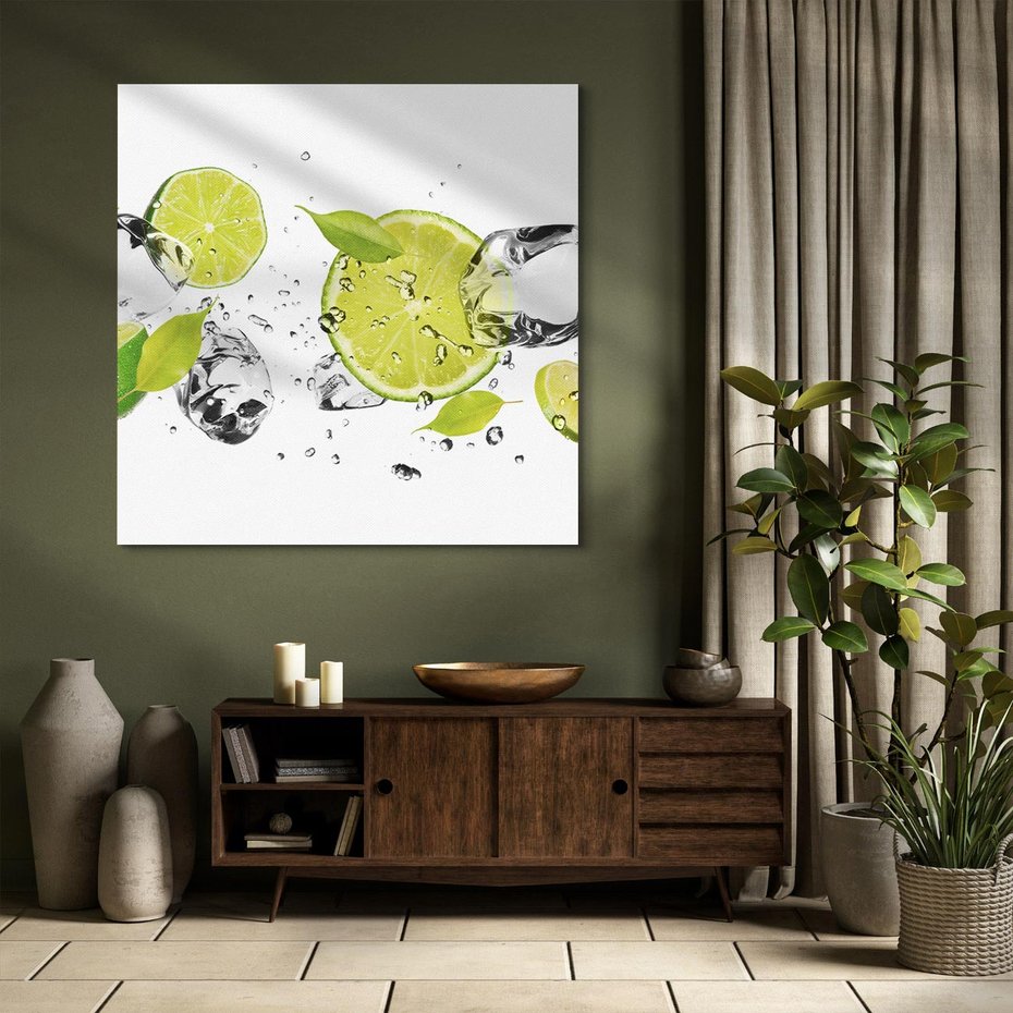 Obraz na płótnie 50x50 - Ekscentryczne limonki z wodą - limonki, woda