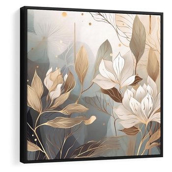 Obraz w ramie 50x50 - Ekspresjonistyczny deszcz uczuć - grafika, złote kwiaty - rama czarna