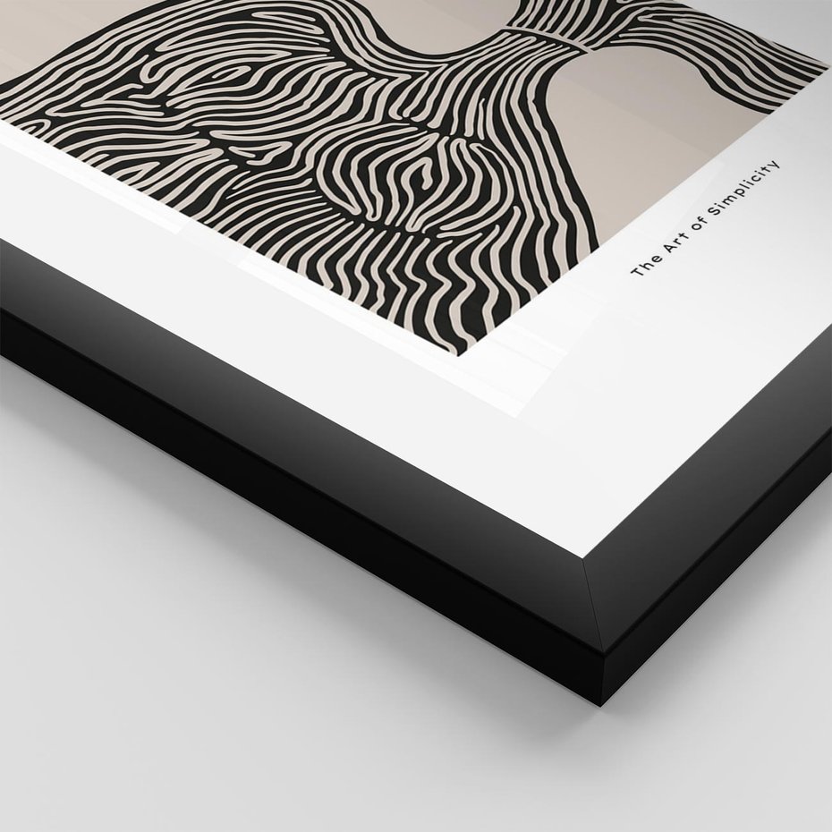 Plakat w ramie 30x40 - Wewnętrzne Zagadki Kształtów - sztuka minimalizmu, biało czarna rycina - rama czarna