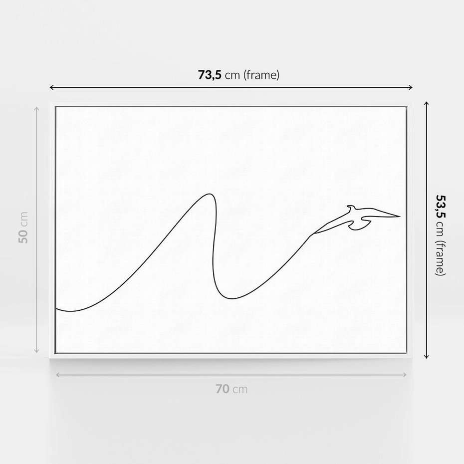 Obraz w ramie 70x50 - Ptasia Linia - ptak, jaskółka - rama biała