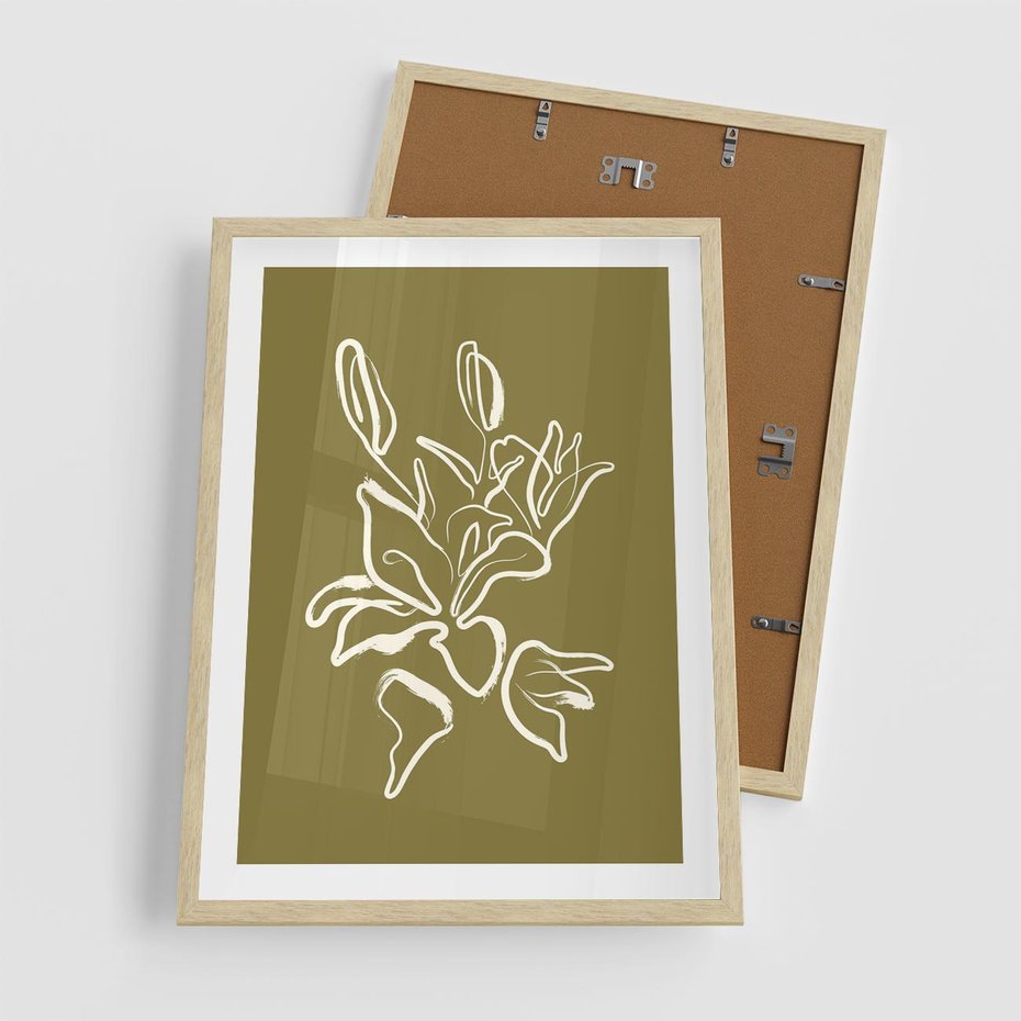 Plakat w ramie 50x70 - Przenikające Barwy - abstrakcyjna roślina, kwiaty - rama drewno