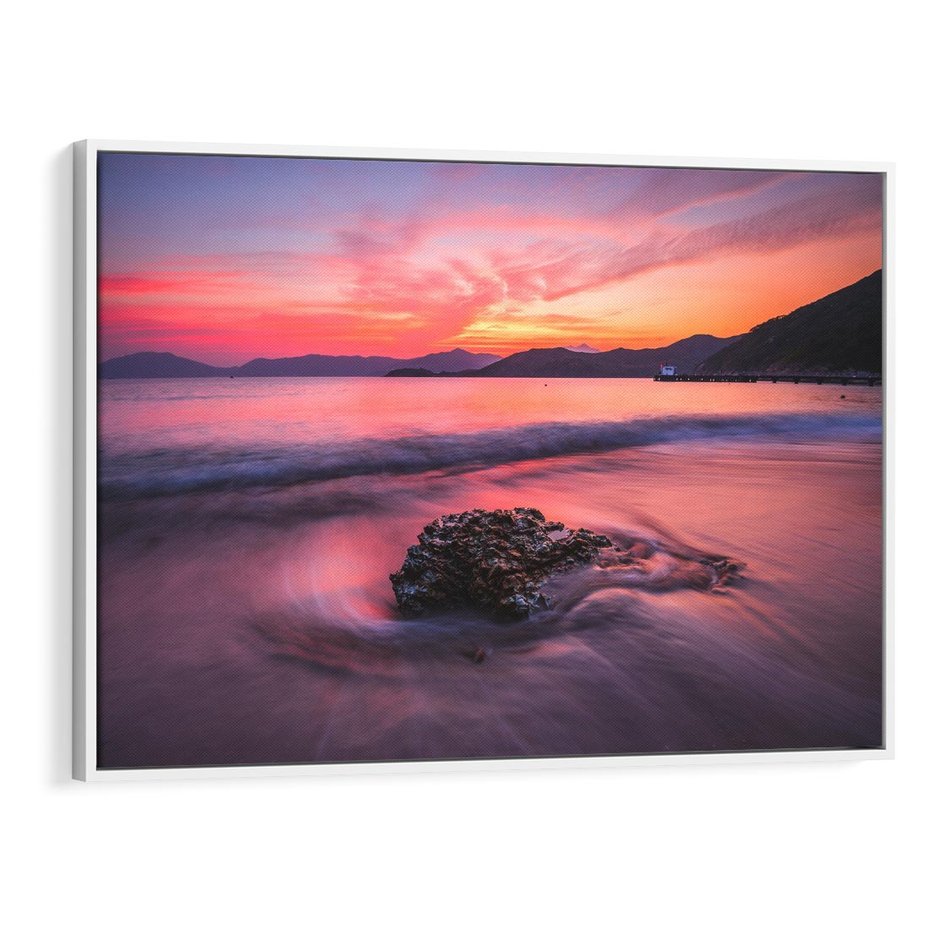 Obraz w ramie 120x80 - Zaklęty Zachód - magiczny zachód słońca, fioletowe - rama biała