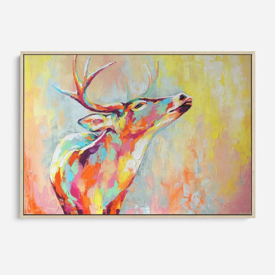 Obraz w ramie 120x80 - Impresje snów malarza - kolorowy olejny obraz, jeleń ryczący na rykowisku - rama drewno