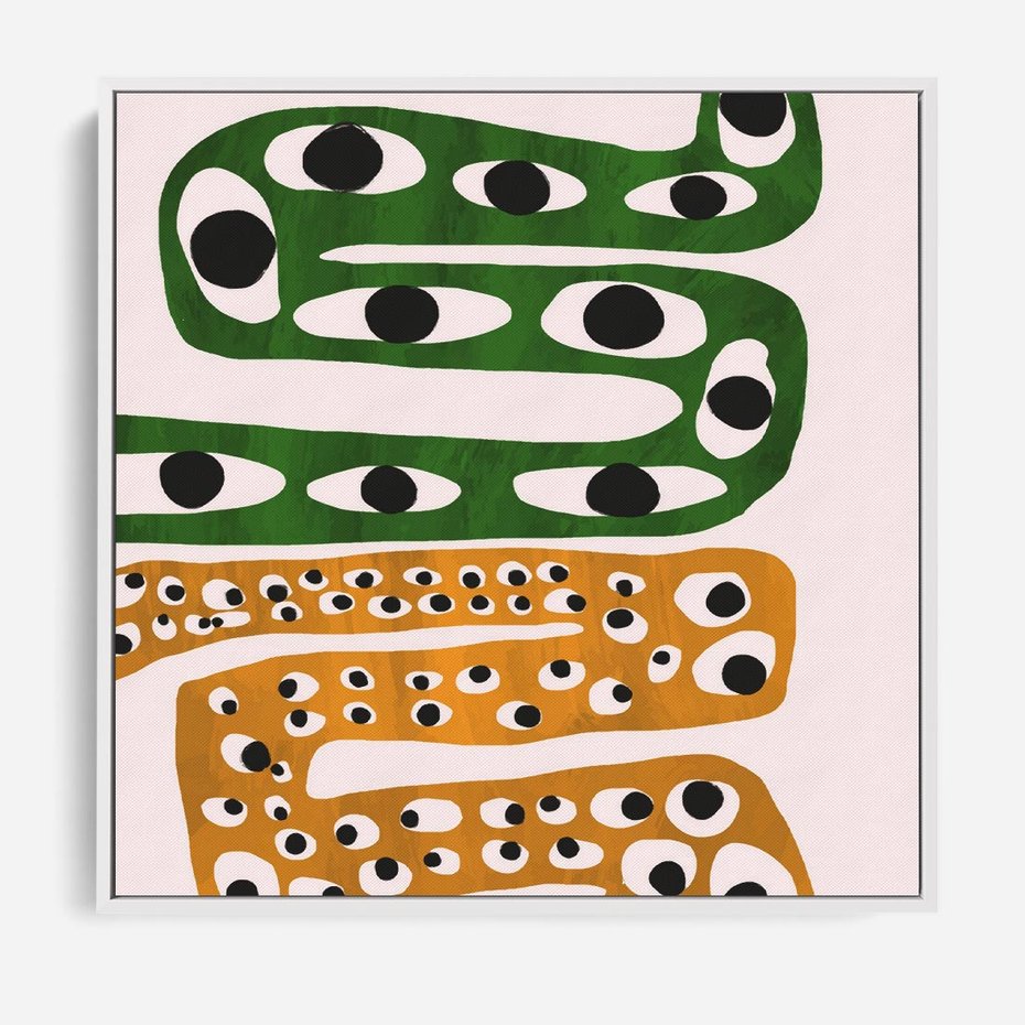 Obraz w ramie 80x80 - Mroczne Wypaczenia - abstrakcyjny obraz, dziwne kształty - rama biała