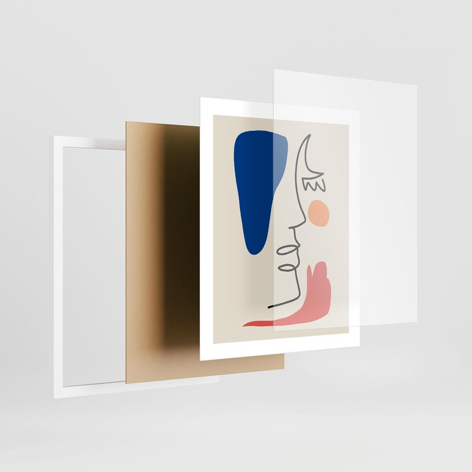 Plakat w ramie 40x50 - Rozbijające Symfonie Form - abstrakcyjny obraz, przypomina twarz - rama biała