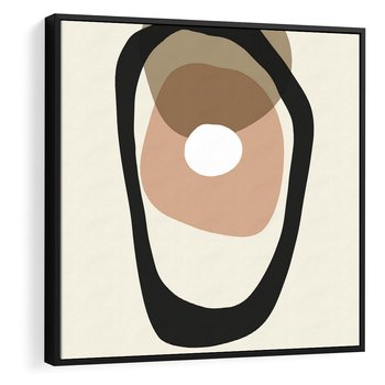 Obraz w ramie 50x50 - Intrygujące Zaskoczenia - beżowa abstrakcyjna kompozycja, czarny akcent - rama czarna