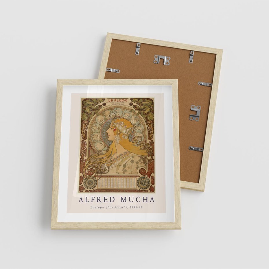 Plakat w ramie 40x50 - Mucha: Reprodukcja i Typografia na Plakacie - reprodukcja, alfons mucha - rama drewno