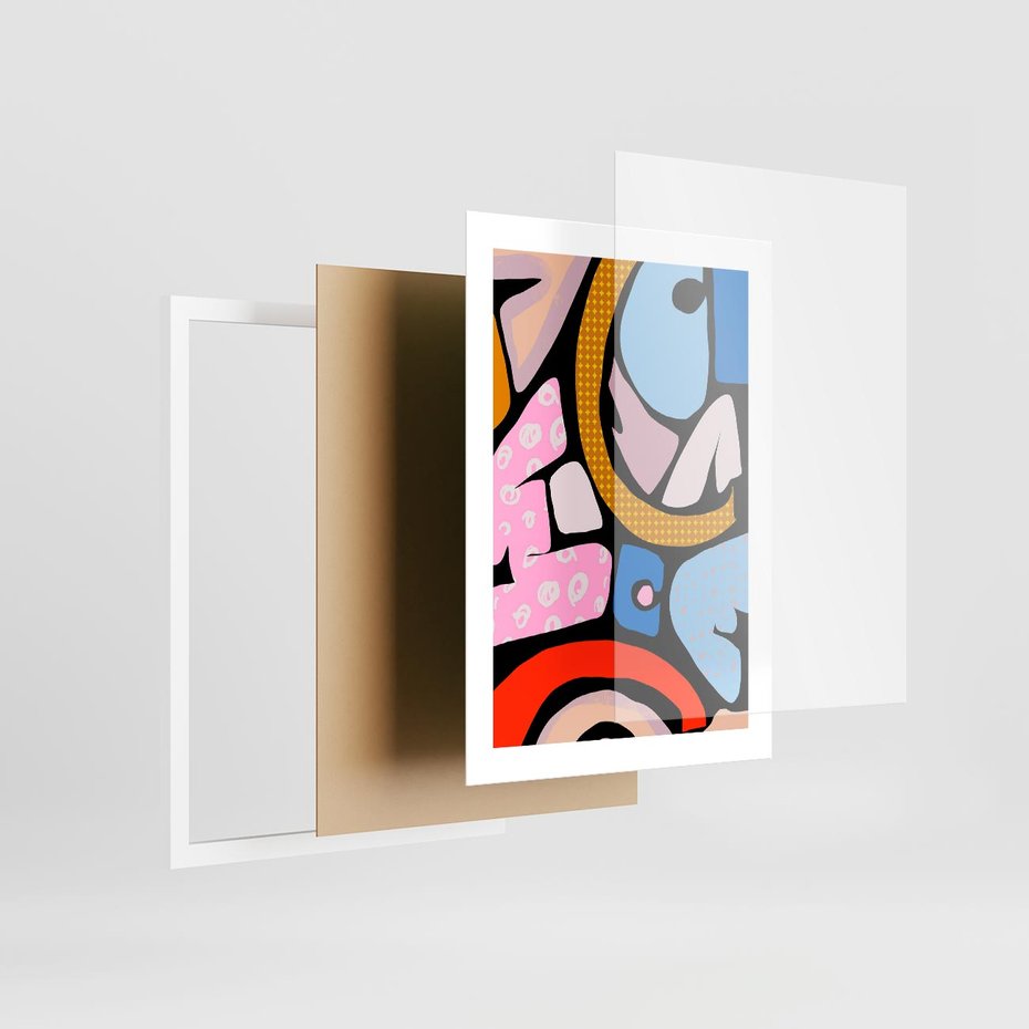 Plakat w ramie 30x40 - Kolory Komiksu - abstrakcyjne formy, komiksowy styl - rama biała