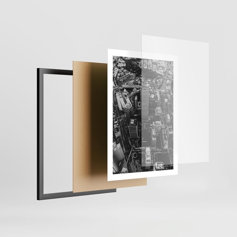 Plakat w ramie 50x70 - Kontrastujące miasto - miasto, biało - rama czarna
