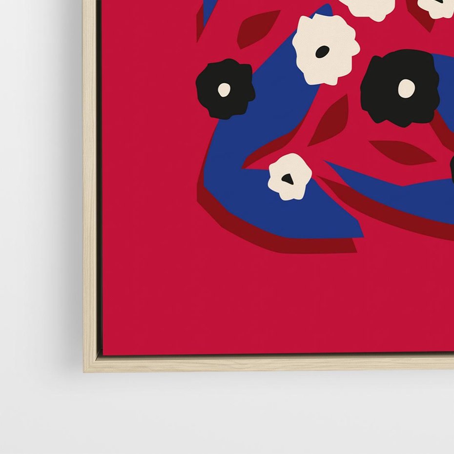 Obraz w ramie 80x80 - Kolorowe Przenikanie - abstrakcyjna kwiatowa kompozycja, czerwone mocne tło - rama drewno