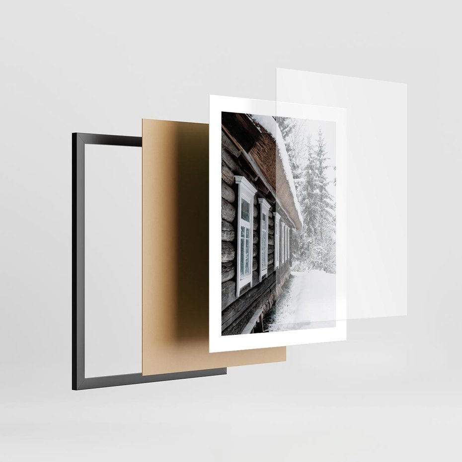 Plakat w ramie 30x40 - Cicha Zima - zima, domek w górach - rama czarna