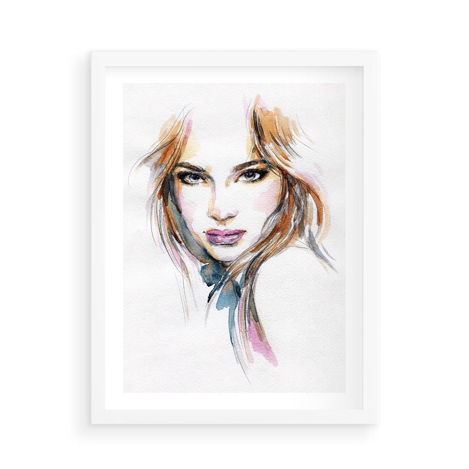 Plakat w ramie 50x70 - Abstrakcyjny portret kobiecy - grafika, kobieta - rama biała