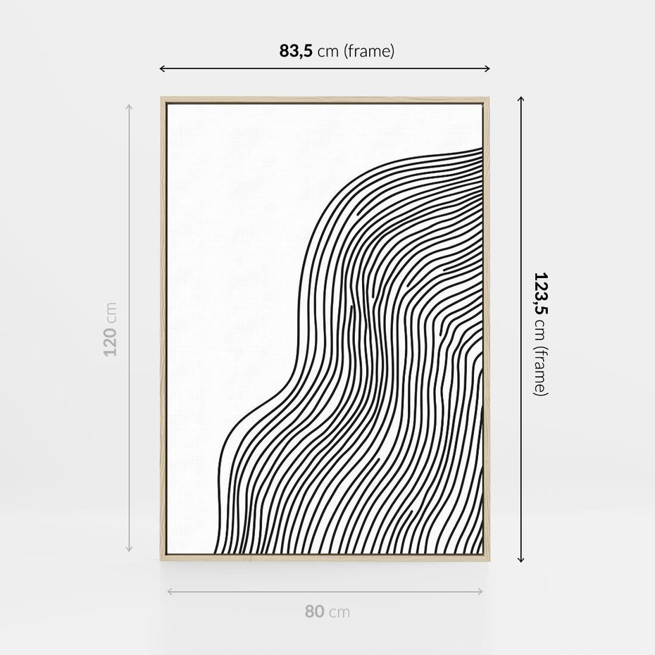 Obraz w ramie 80x120 - Refrakcje Przestrzeni - mnimalistyczna forma, czarne linie - rama drewno