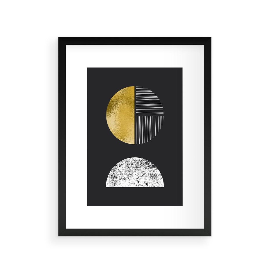 Plakat w ramie 30x40 - Złote Koła i Geometryczne Formy - grafika, modern - rama czarna