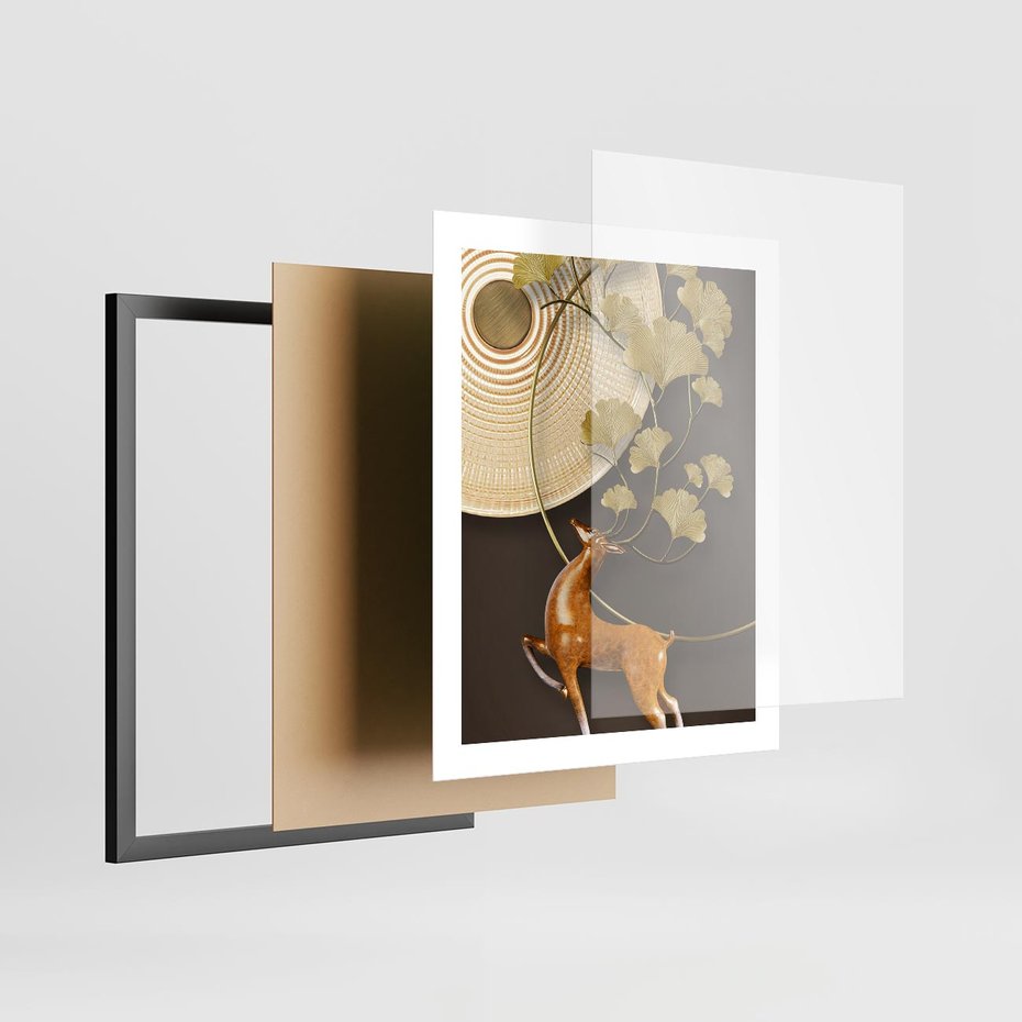 Plakat w ramie 40x50 - Elegancja i Tradycja - złote, liście - rama czarna