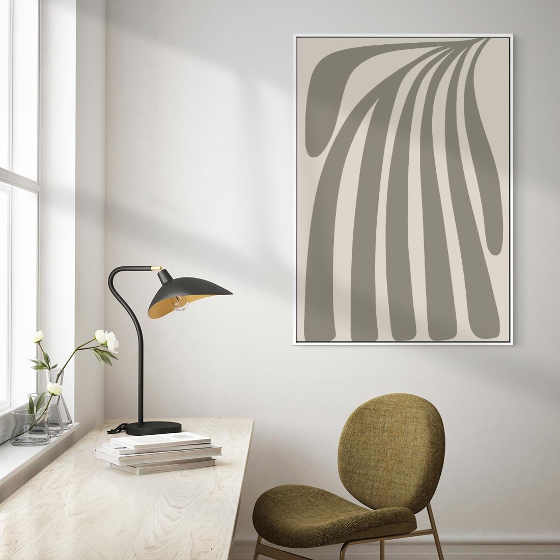 Obraz w ramie 80x120 - Beżowa Delikatność - nowoczesna sztuka, plakat modern - rama biała