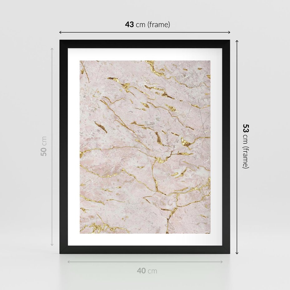Plakat w ramie 40x50 - Beżowy Marmur i Złoto - marmur, beżowy marmur - rama czarna