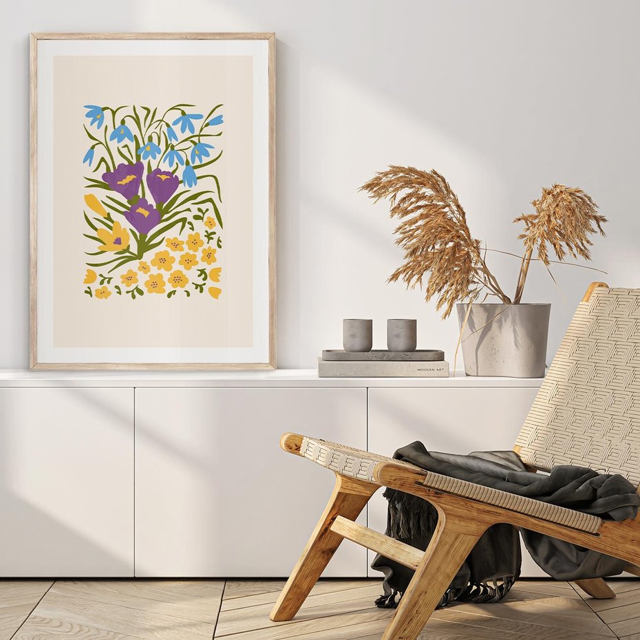 Plakat w ramie 30x40 - Kwiatowe Przenikanie - kwiaty, sztuka nowoczesna - rama drewno