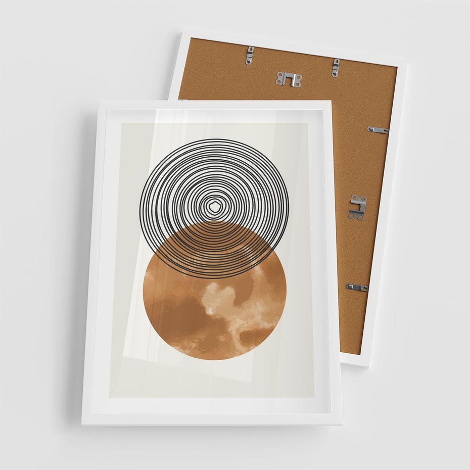 Plakat w ramie 50x70 - Taniec Okręgów - boho obraz, geometria - rama biała