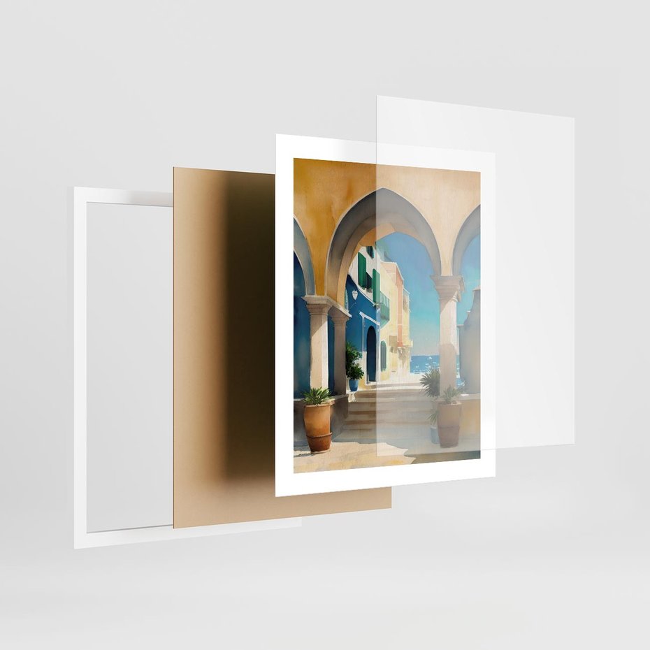 Plakat w ramie 40x50 - Nadmorskie Łuki - akwarela, śródziemnomorski klimat - rama biała