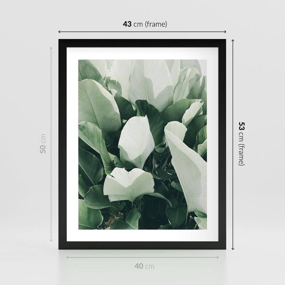 Plakat w ramie 40x50 - Zgaszona Uroda Natury - zielone liście, zgaszona zieleń - rama czarna