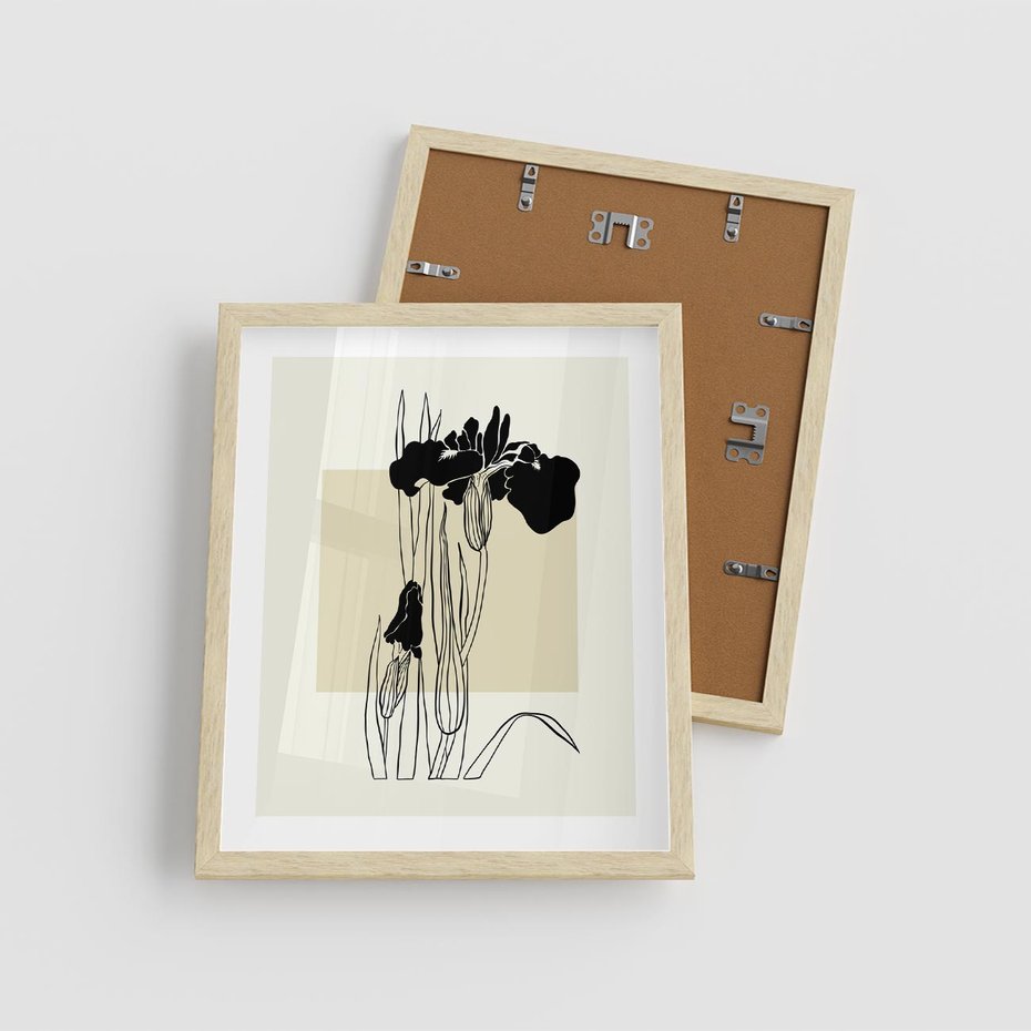 Plakat w ramie 40x50 - Rozkwitające w konturach - irys, kwiaty - rama drewno