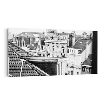 Obraz na płótnie 140x70 - Miasto w Retro Odsłonie - fotografia czarno biała, ujęcie na dachy wielkiego miasta