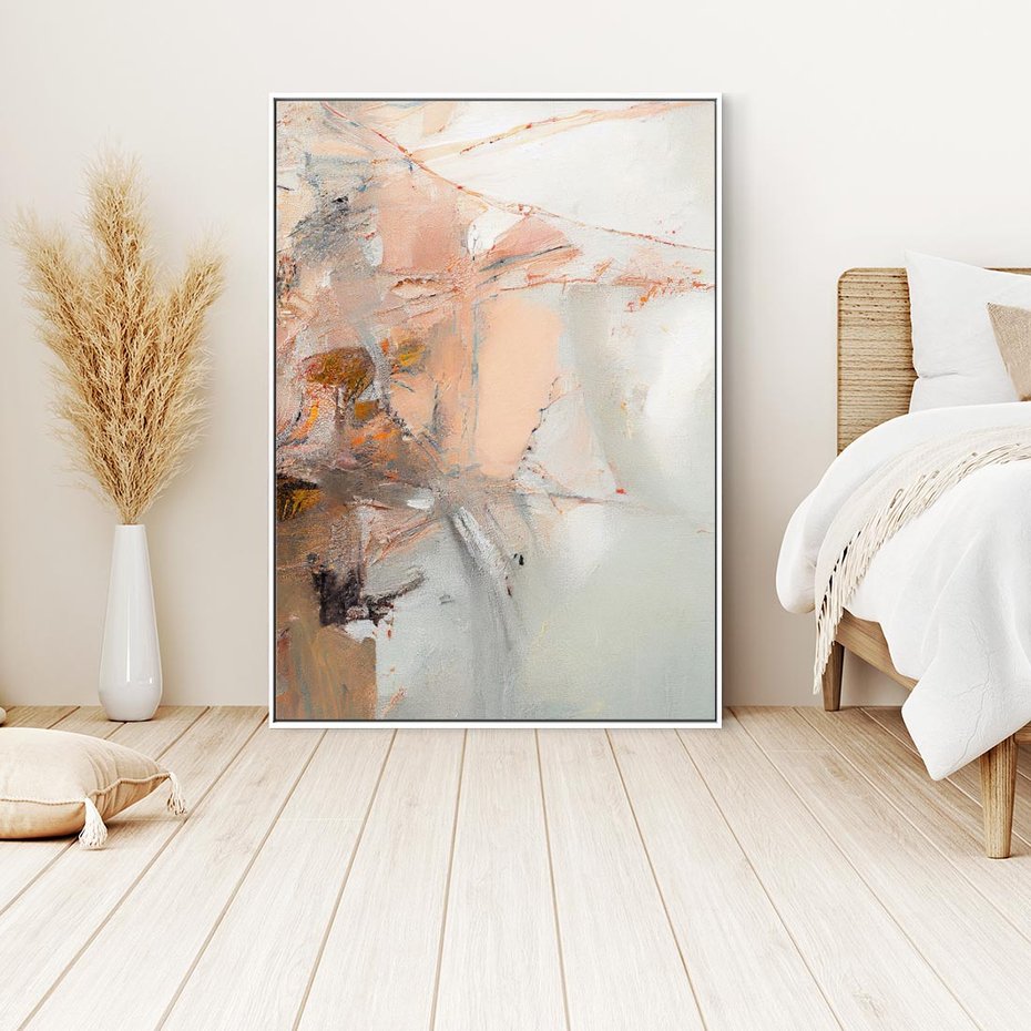 Obraz w ramie 80x120 - Taniec księżycowego pyłu - abstrakcja, tekstury farb - rama biała