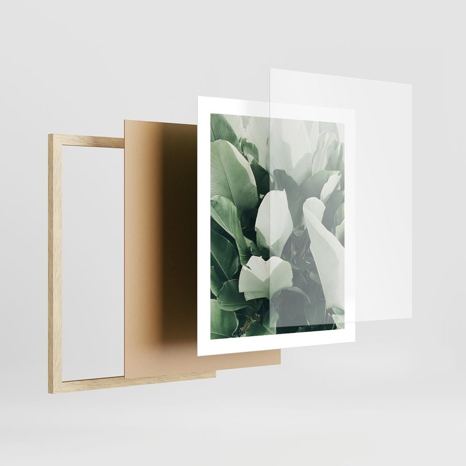 Plakat w ramie 40x50 - Zgaszona Uroda Natury - zielone liście, zgaszona zieleń - rama drewno