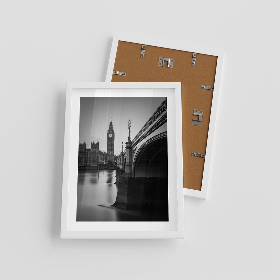 Plakat w ramie 30x40 - Majestatyczny Big Ben w Londynie - Londyn, most - rama biała