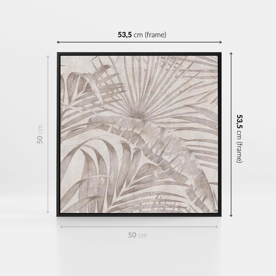 Obraz w ramie 50x50 - Odsłonięte liściowe wspomnienia - monochromatyczne, kolory sepii - rama czarna