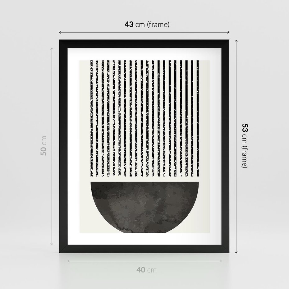 Plakat w ramie 40x50 - Taniec Impulsów - abstrakcyjne czarno białe formy, minimalizm - rama czarna