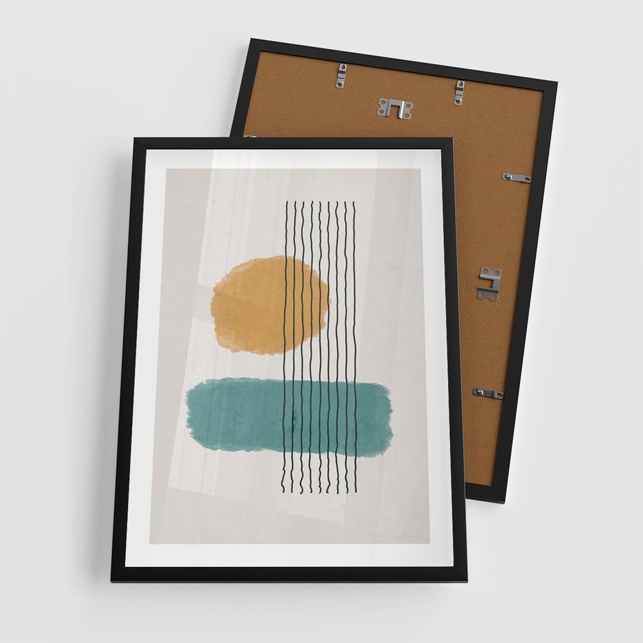 Plakat w ramie 50x70 - Wibracje Barw - abstrakcyjne akwarelowe plamy, nieregularne kreski - rama czarna