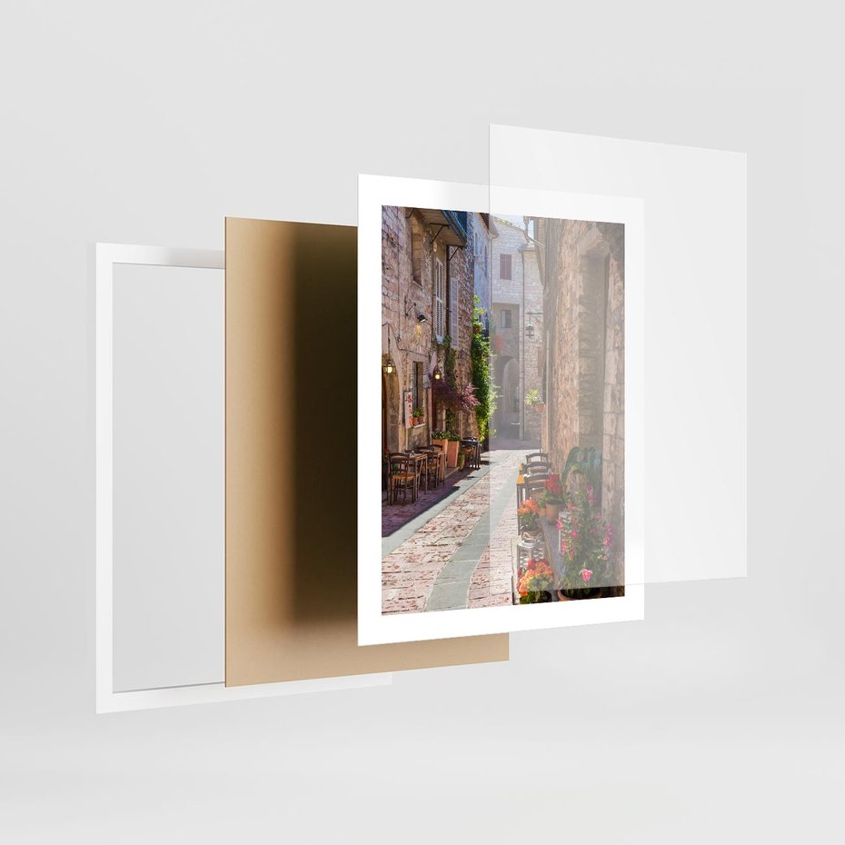 Plakat w ramie 40x50 - Malownicze Zakątki Miasta - uliczka, perspektywa - rama biała