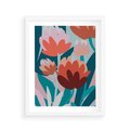 Plakat w ramie 40x50 - Symfonia Kwiatów - abstrakcyjna kompozycja kwiatowych form, kolor zgaszone - rama biała