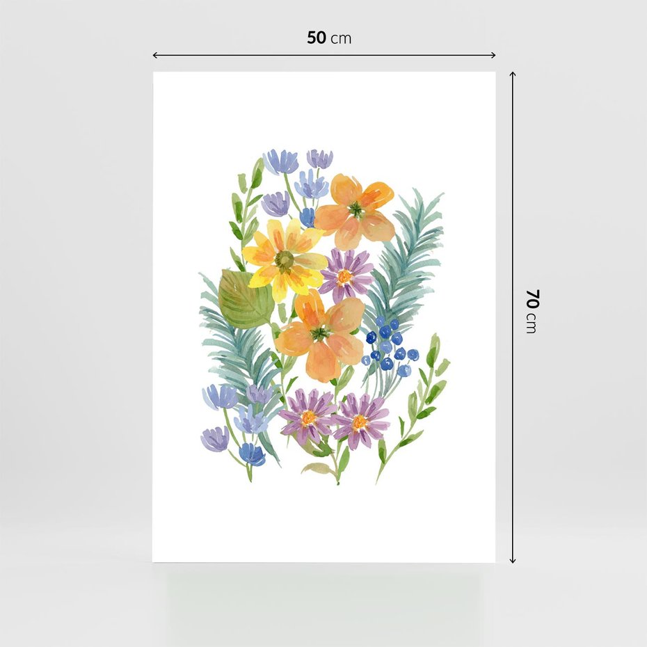 Plakat bez ramy 50x70 - Migocące Widoki Kwiatów - akwarelowe polne kwiaty, minimalistyczny plakat