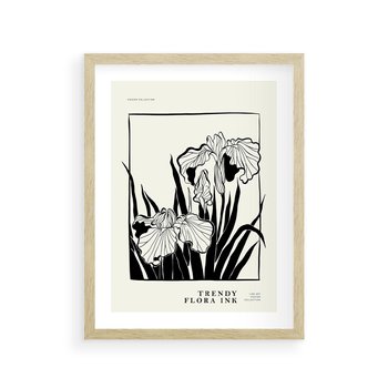 Plakat w ramie 40x50 - Spojrzenia na szkicowaną przeszłość - kwiaty, typografia - rama drewno