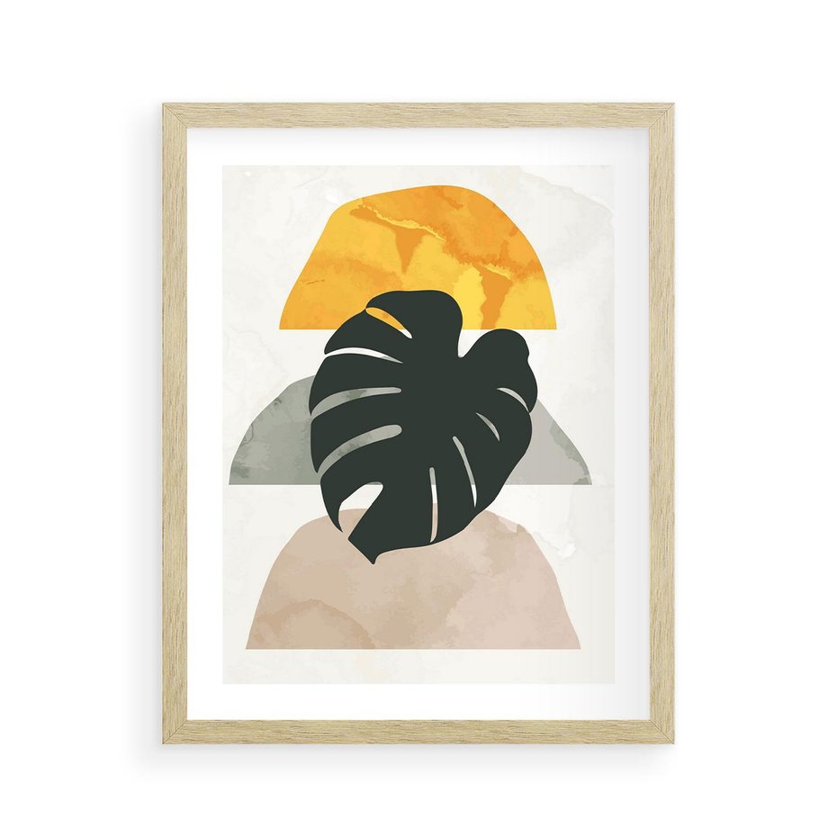 Plakat w ramie 40x50 - Monstera i Boho Elementy - grafika, boho klimat - rama drewno